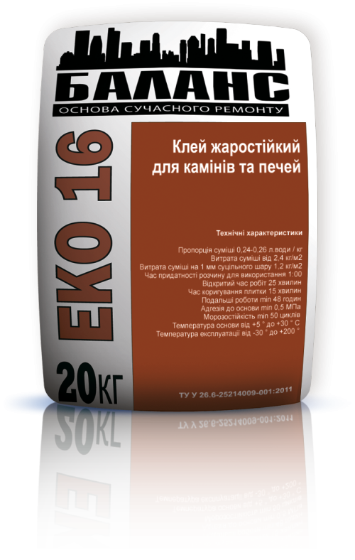 ЕКО 16 Клей жаростійкий для камінів та печей, 20кг